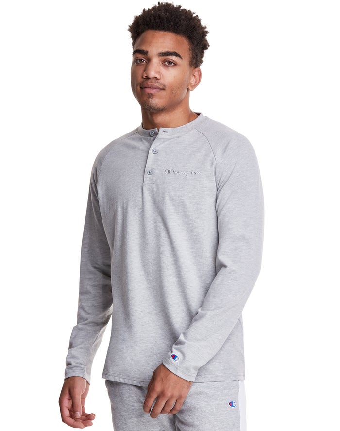 Camiseta Champion Hombre - Long Sleeve Henley ( Gris ) 8169074-DG